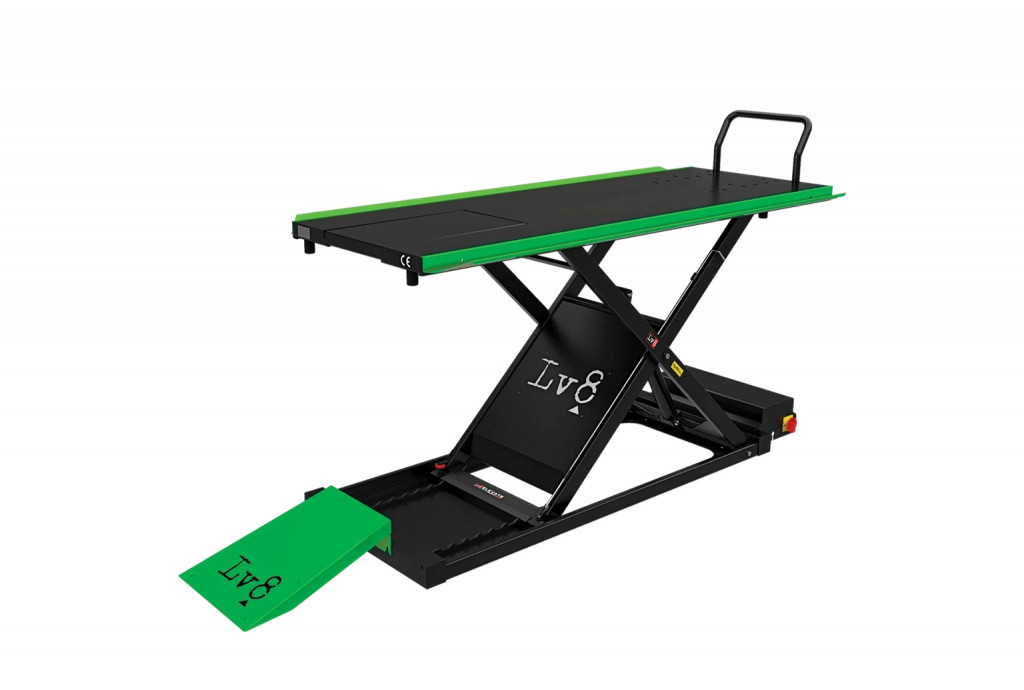 Motorcycle lift LV8 GOLDRAKE 600C FLOOR VERSION EG600CE.G with electro-hydraulic unit (black and green RAL 6018)