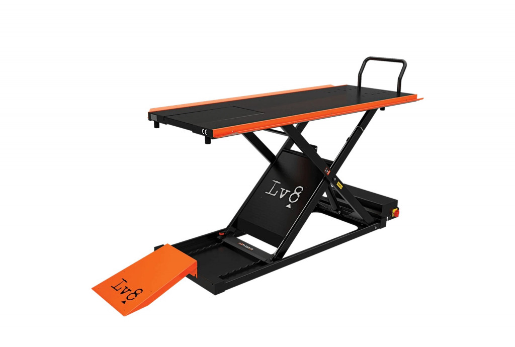 Motorcycle lift LV8 GOLDRAKE 600C FLOOR VERSION EG600CE.O with electro-hydraulic unit (black and orange RAL 2009)