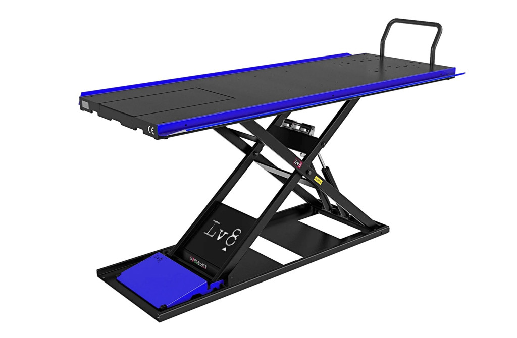 Motorcycle lift LV8 NANO 600 FLOOR VERSION EN600GE.B with electro-hydraulic unit (black and blue RAL 5005)