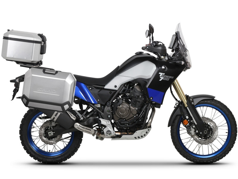 Complete set of aluminum cases SHAD TERRA, 55L topcase + 36L / 47L side cases, including mounting kit and plate SHAD YAMAHA Tenere 700 XTZ690