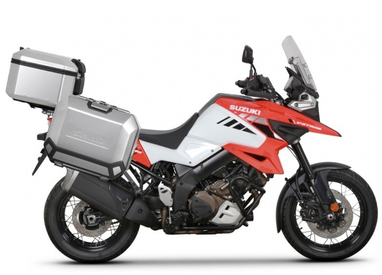 Set aluminijastih kofera sa nosačima in pločo SHAD TERRA, 37L stražnji kofer i 47L bočni koferi SHAD SUZUKI DL 1000 V-Strom