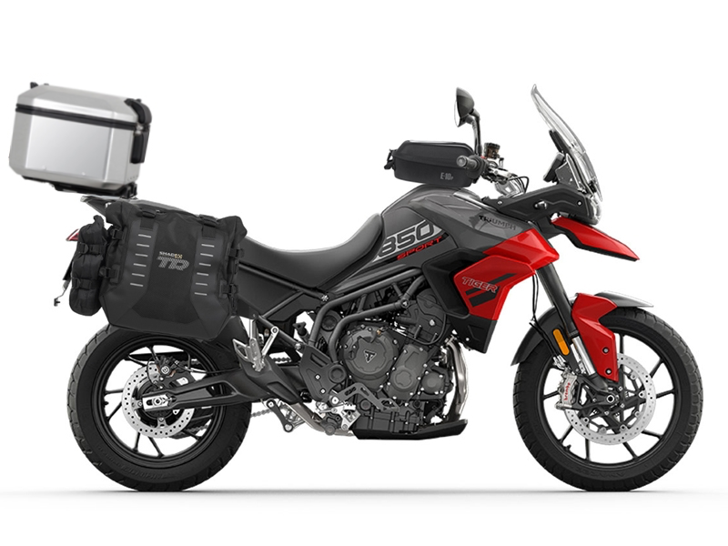 Complete set of SHAD TERRA TR40 adventure saddlebags and SHAD TERRA aluminium 55L topcase, including mounting kit SHAD TRIUMPH Tiger 900