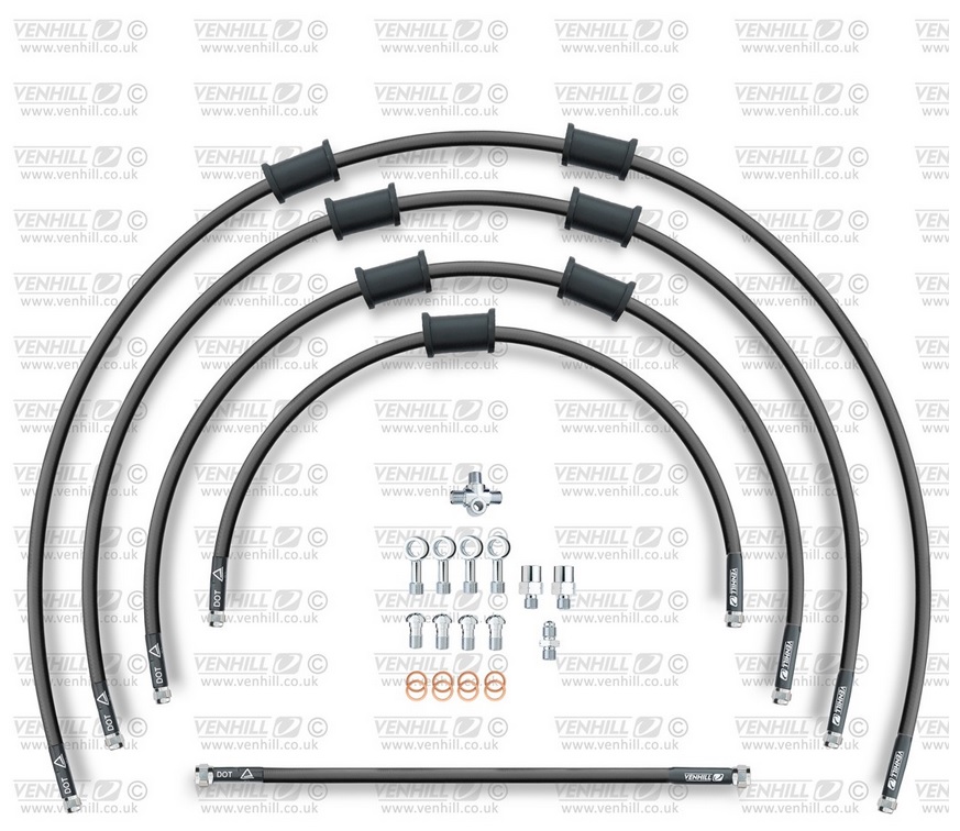 STANDARD Front brake hose kit Venhill POWERHOSEPLUS HON-10029F-BK (5 hoses in kit) Black hoses, chromed fittings