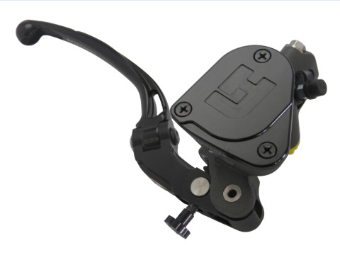 Radial brake master cylinder ACCOSSATO PK027 16 x 18 with integrated fluid reservoir and red folding lever (nut+lever)