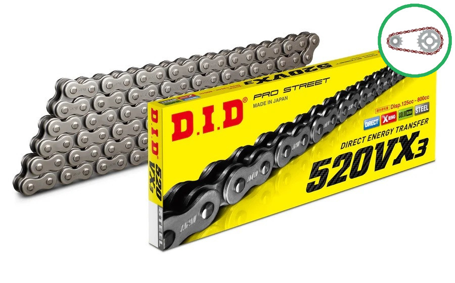 Chain kit D.I.D Chain - Silver chain 520 VX, X-ring (X, NX, QX, XS), CHK front sprocket SUPERSPROX, CHK rear sprocket SUPERSPROX STEALTH for DUCATI Monster 800 S2R Dark 2006