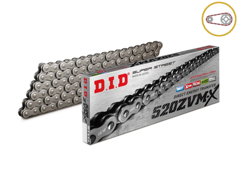 Chain kit D.I.D Chain - Silver chain 520 ZVM-X, X-ring (X, NX, QX, XS), CHK front sprocket JT CHK rubber cushioned, CHK aluminium CHK rear sprocket JT for DUCATI Monster 800 S2R Dark 2006