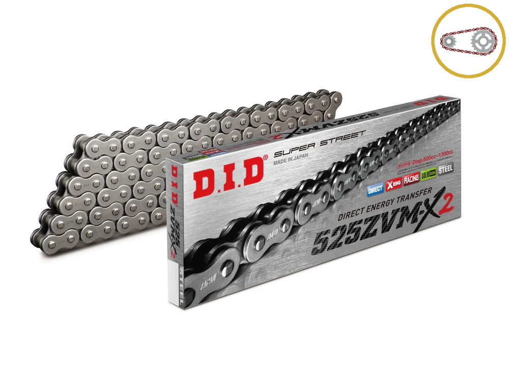 Chain kit D.I.D Chain - Silver chain 525 ZVM-X, X-ring (X, NX, QX, XS), CHK front sprocket JT CHK rubber cushioned, CHK aluminium CHK rear sprocket JT for DUCATI 998 S 2002