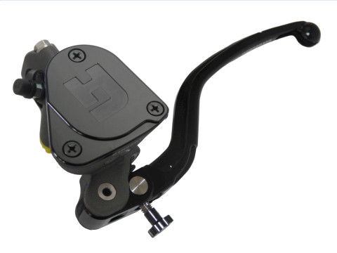 Radial clutch master cylinder ACCOSSATO PK026 16 x 16 with integrated fluid reservoir and black fixed lever (nut+lever)