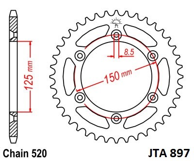 Rear ALU sprocket JT JTA 897-51 51T, 520