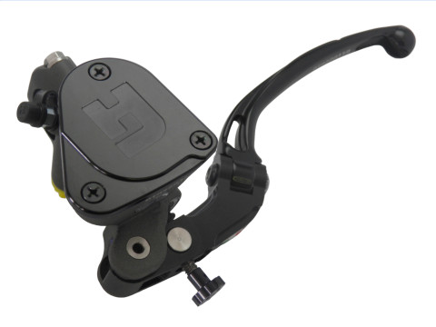Radial clutch master cylinder ACCOSSATO PK025 16 x 16 with integrated fluid reservoir and silver folding lever (nut+lever)