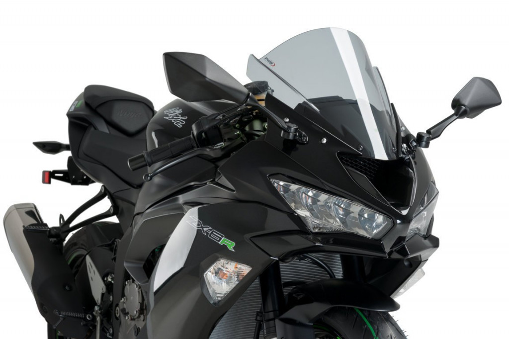 Windscreen PUIG RACING 3177H smoke for KAWASAKI ZX-6R 600 Ninja (>2007) 2022-2023, KAWASAKI ZX-6R 636 Ninja (2013<) 2019-2023