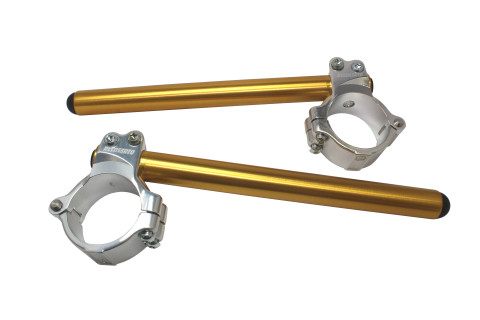 Aluminium-forged clip-ons ACCOSSATO CP003 with metal clamp composed of 2 half-rings 10 degrees inclination, gold