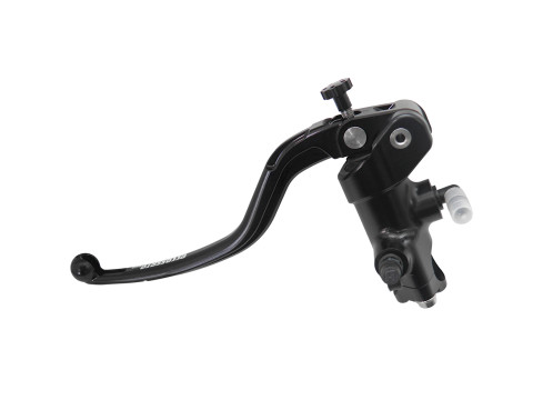Radial clutch master cylinder ACCOSSATO CL032 16x18 with black anodyzed body and fixed silver lever (nut+lever)